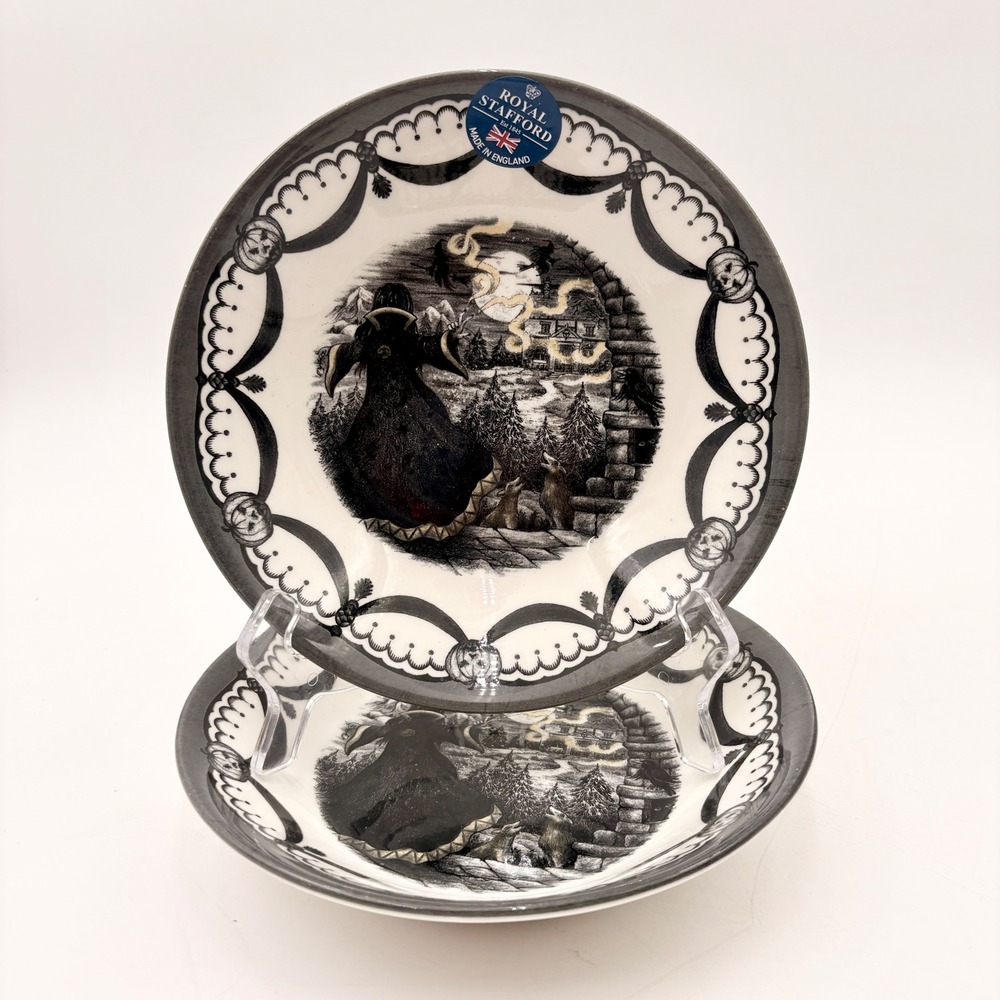 Royal Stafford Halloween Witch The‎ Guardian Moon Soup Cereal Bowls Set of 2